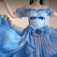 Dreamy Short Sleeve Blue Prom Dress Ruffles Bows A-Line Evening Dress C8210