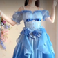 Dreamy Short Sleeve Blue Prom Dress Ruffles Bows A-Line Evening Dress C8210