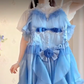 Dreamy Short Sleeve Blue Prom Dress Ruffles Bows A-Line Evening Dress C8210