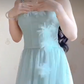 Flowy Spaghetti Straps Mint Green Prom Dress Appliques A-Line Evening Dress C8211
