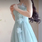 Flowy Spaghetti Straps Mint Green Prom Dress Appliques A-Line Evening Dress C8211