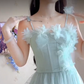 Flowy Spaghetti Straps Mint Green Prom Dress Appliques A-Line Evening Dress C8211
