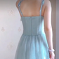 Flowy Spaghetti Straps Mint Green Prom Dress Appliques A-Line Evening Dress C8211