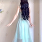 Flowy Spaghetti Straps Mint Green Prom Dress Appliques A-Line Evening Dress C8211
