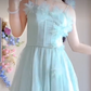 Flowy Spaghetti Straps Mint Green Prom Dress Appliques A-Line Evening Dress C8211