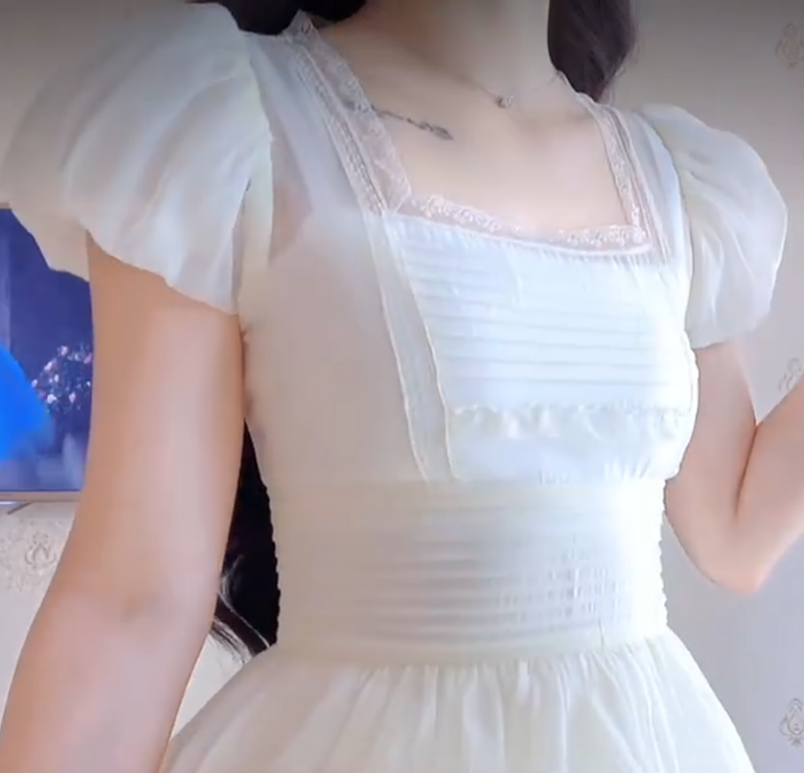 Elegant Short Sleeve White Prom Dress Lace A-Line Evening Dress C8212