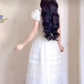 Elegant Short Sleeve White Prom Dress Lace A-Line Evening Dress C8212