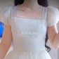 Elegant Short Sleeve White Prom Dress Lace A-Line Evening Dress C8212