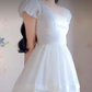 Elegant Short Sleeve White Prom Dress Lace A-Line Evening Dress C8212