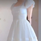 Elegant Short Sleeve White Prom Dress Lace A-Line Evening Dress C8212