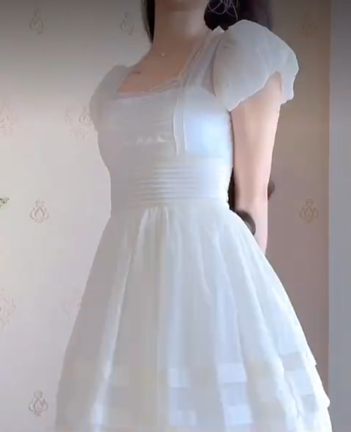 Elegant Short Sleeve White Prom Dress Lace A-Line Evening Dress C8212
