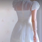 Elegant Short Sleeve White Prom Dress Lace A-Line Evening Dress C8212