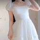 Elegant Short Sleeve White Prom Dress Lace A-Line Evening Dress C8212