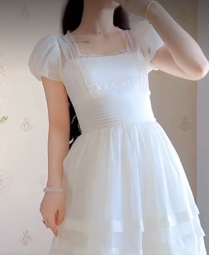 Elegant Short Sleeve White Prom Dress Lace A-Line Evening Dress C8212