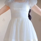 Elegant Short Sleeve White Prom Dress Lace A-Line Evening Dress C8212