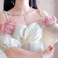 Lovely Ombre Pink Prom Dress Appliques Short Sleeve A-Line Evening Dress C8214
