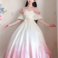 Lovely Ombre Pink Prom Dress Appliques Short Sleeve A-Line Evening Dress C8214