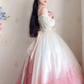 Lovely Ombre Pink Prom Dress Appliques Short Sleeve A-Line Evening Dress C8214