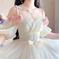 Lovely Ombre Pink Prom Dress Appliques Short Sleeve A-Line Evening Dress C8214
