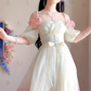 Lovely Ombre Pink Prom Dress Appliques Short Sleeve A-Line Evening Dress C8214