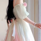 Lovely Ombre Pink Prom Dress Appliques Short Sleeve A-Line Evening Dress C8214