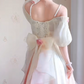 Lovely Ombre Pink Prom Dress Appliques Short Sleeve A-Line Evening Dress C8214
