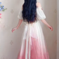 Lovely Ombre Pink Prom Dress Appliques Short Sleeve A-Line Evening Dress C8214