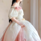 Lovely Ombre Pink Prom Dress Appliques Short Sleeve A-Line Evening Dress C8214