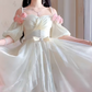 Lovely Ombre Pink Prom Dress Appliques Short Sleeve A-Line Evening Dress C8214