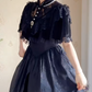 Chic Short Sleeve Black Prom Dress Jacquard A-Line Evening Dress C8215