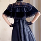 Chic Short Sleeve Black Prom Dress Jacquard A-Line Evening Dress C8215