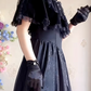Chic Short Sleeve Black Prom Dress Jacquard A-Line Evening Dress C8215