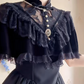Chic Short Sleeve Black Prom Dress Jacquard A-Line Evening Dress C8215