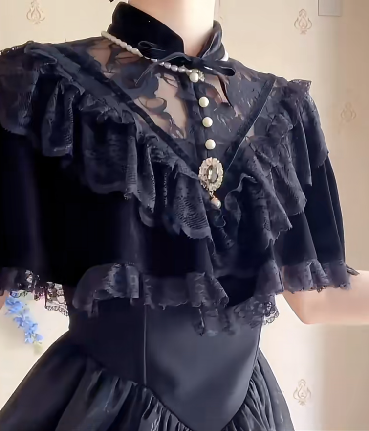 Chic Short Sleeve Black Prom Dress Jacquard A-Line Evening Dress C8215