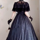 Chic Short Sleeve Black Prom Dress Jacquard A-Line Evening Dress C8215