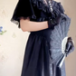 Chic Short Sleeve Black Prom Dress Jacquard A-Line Evening Dress C8215