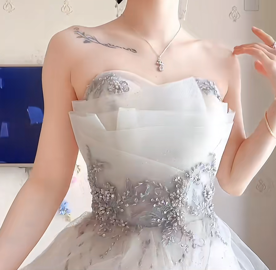 Robe de bal de princesse bustier à volants en satin long, robe de soirée C8117