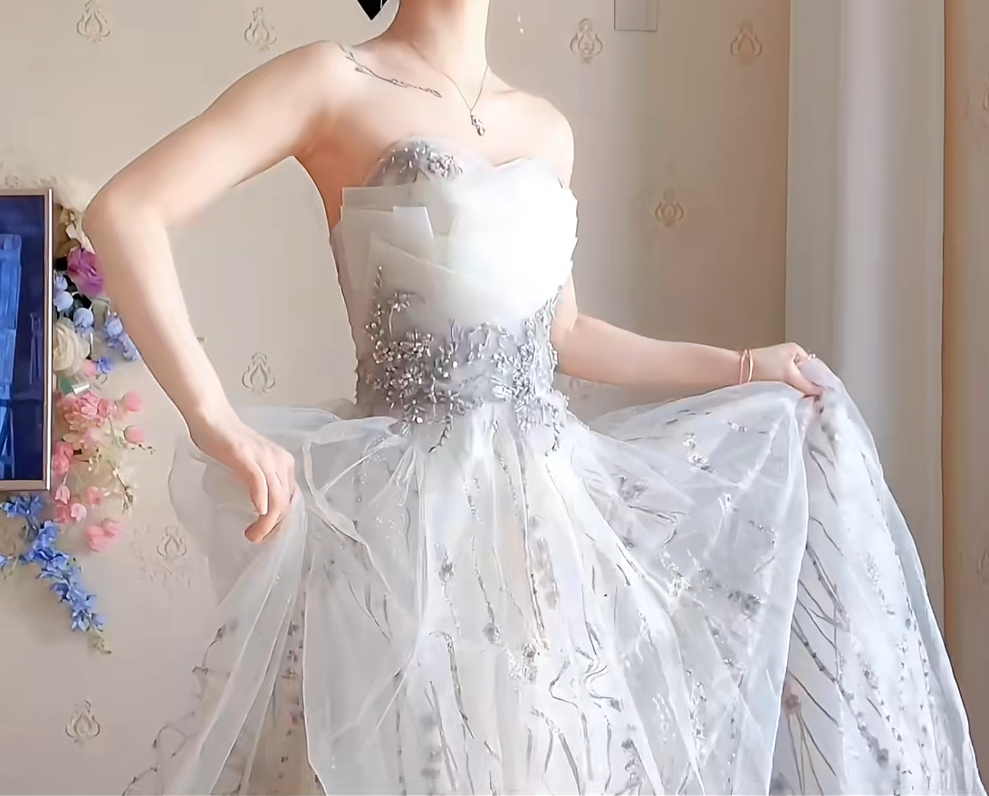 Robe de bal de princesse bustier à volants en satin long, robe de soirée C8117