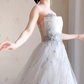Robe de bal de princesse bustier à volants en satin long, robe de soirée C8117