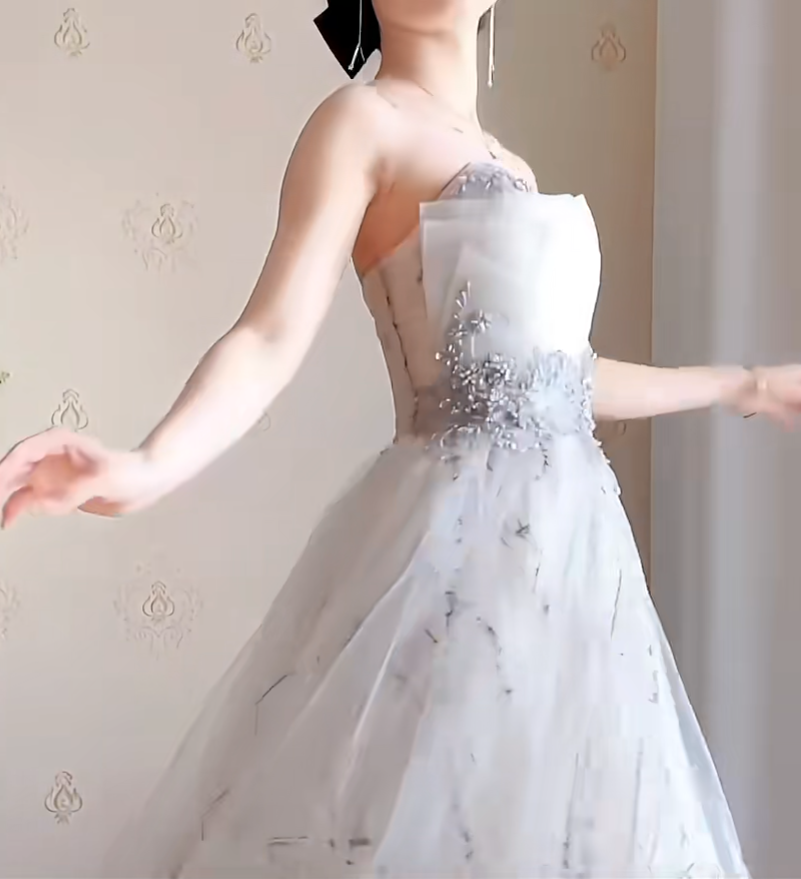 Robe de bal de princesse bustier à volants en satin long, robe de soirée C8117