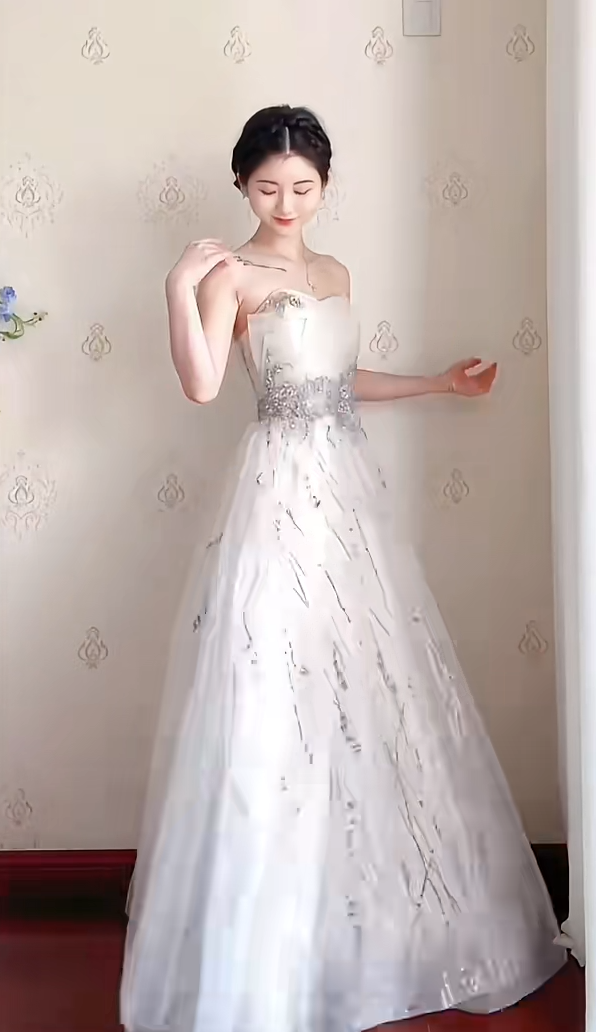 Robe de bal de princesse bustier à volants en satin long, robe de soirée C8117