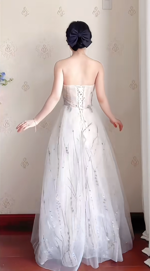 Robe de bal de princesse bustier à volants en satin long, robe de soirée C8117