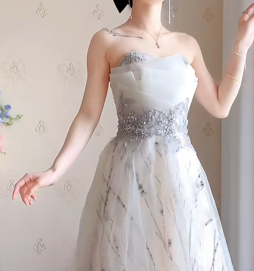 Robe de bal de princesse bustier à volants en satin long, robe de soirée C8117
