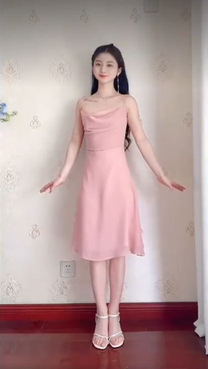 Sweet Cowl Neck Pink Homecoming Dress Chiffon A-Line Birthday Dress C8217