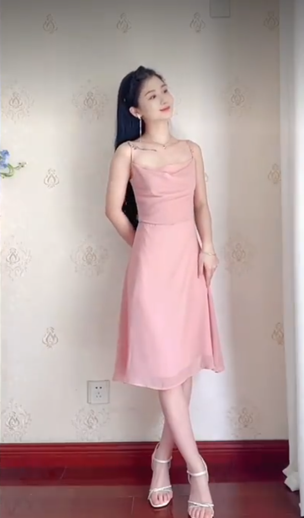 Sweet Cowl Neck Pink Homecoming Dress Chiffon A-Line Birthday Dress C8217