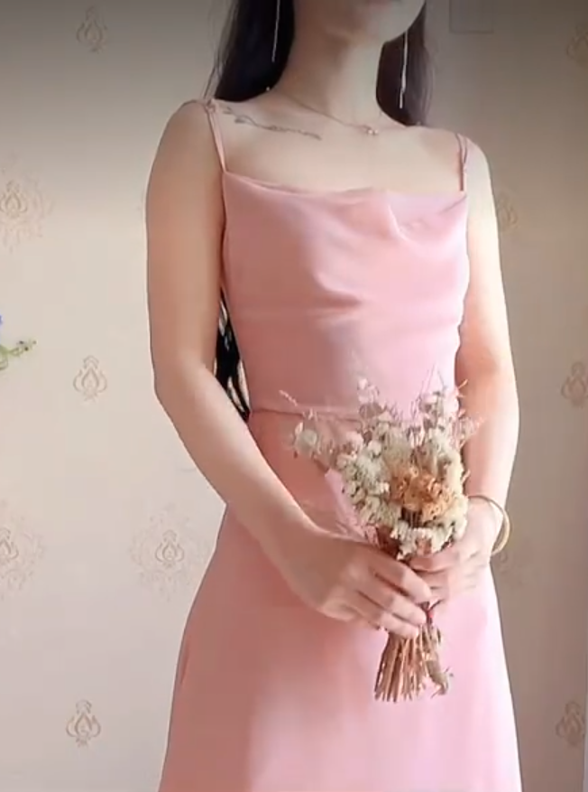 Sweet Cowl Neck Pink Homecoming Dress Chiffon A-Line Birthday Dress C8217