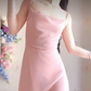 Sweet Cowl Neck Pink Homecoming Dress Chiffon A-Line Birthday Dress C8217