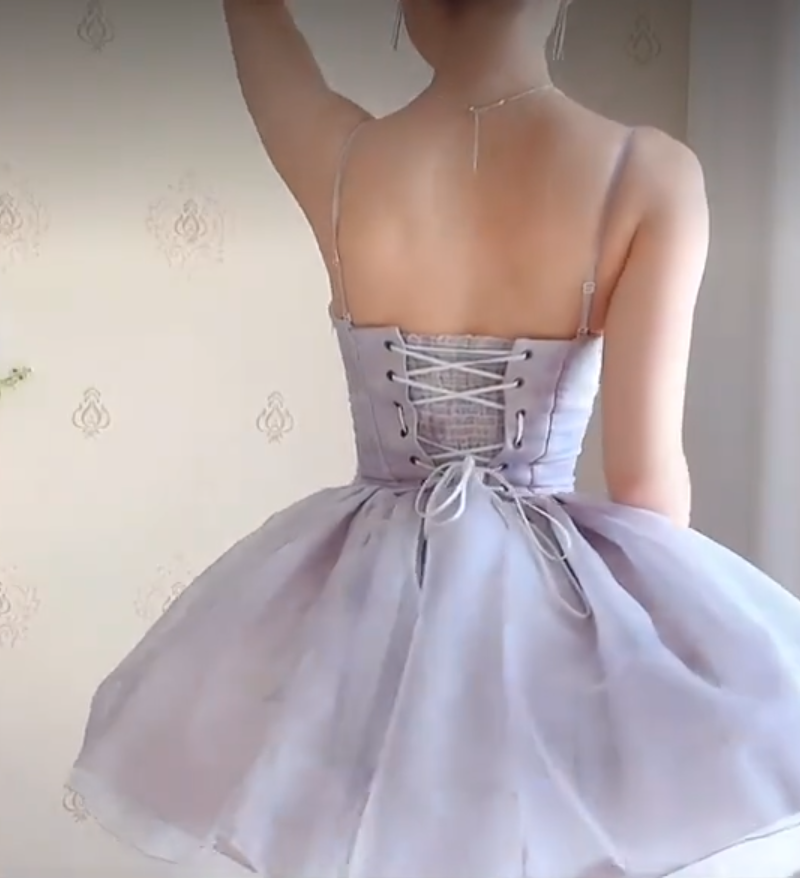 Classical Light Purple Homecoming Dress Detachable Straps A-Line Birthday Dress C8218