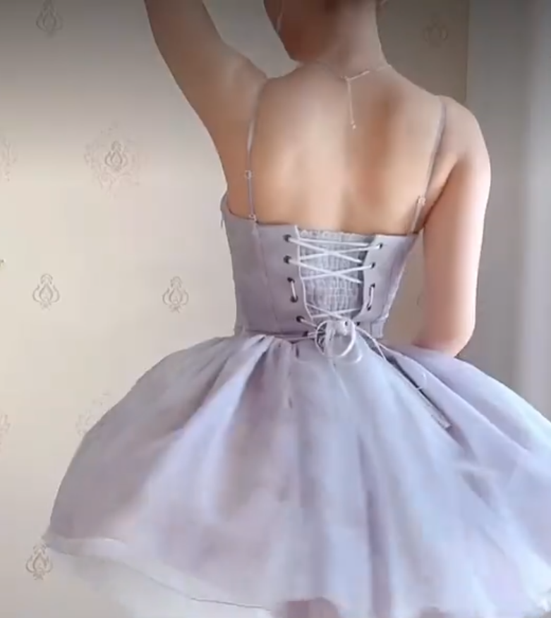 Classical Light Purple Homecoming Dress Detachable Straps A-Line Birthday Dress C8218