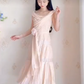 Robe de bal de princesse bustier à volants en satin long, robe de soirée C8117